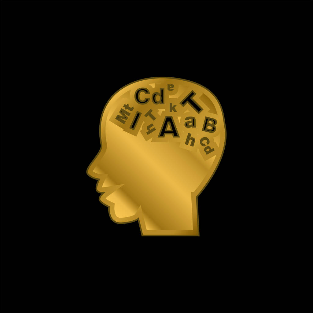 Cabeça masculina careca vista lateral com letras dentro banhado a ouro ícone metálico ou vetor logotipo - Vetor, Imagem