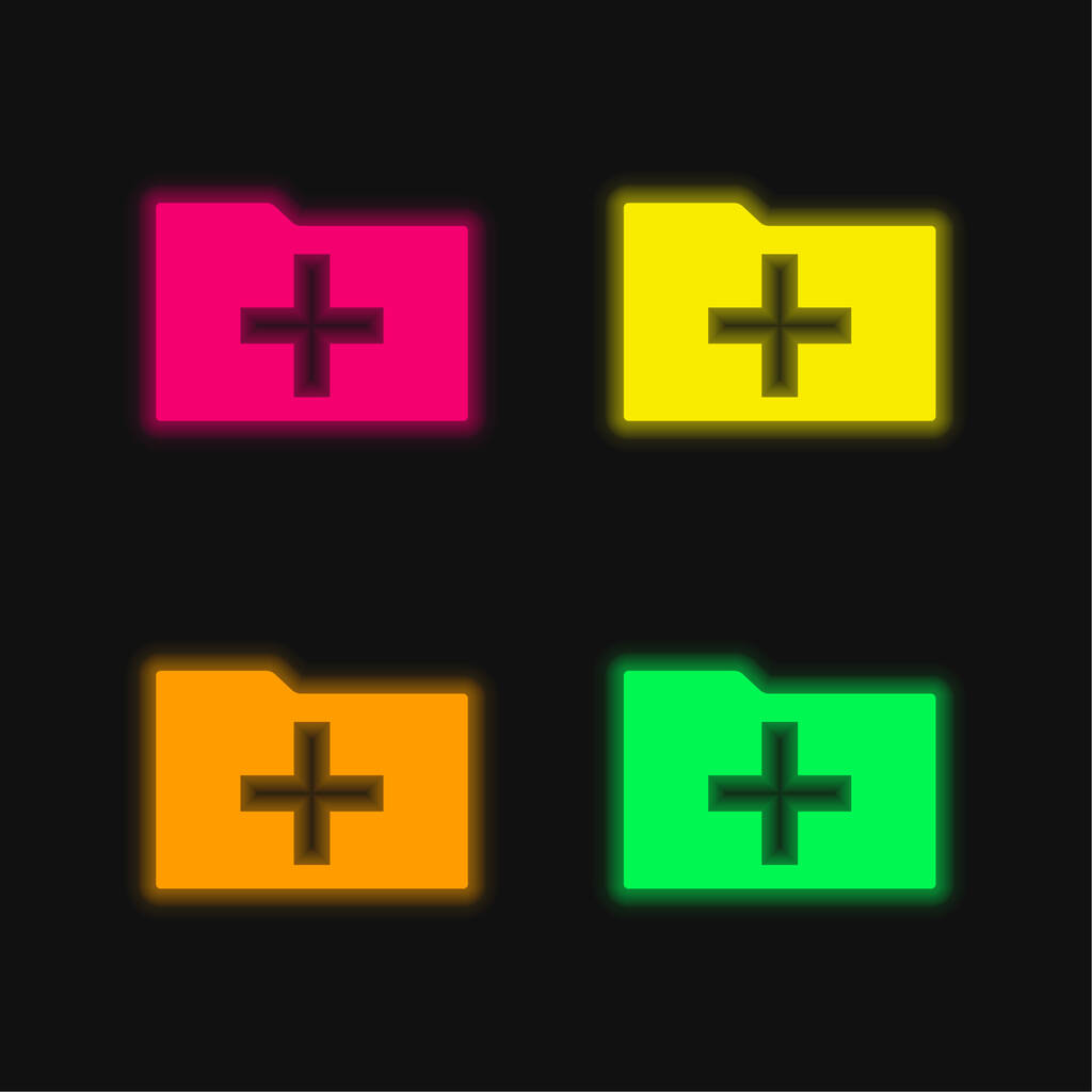 Add Folder Interface Symbol four color glowing neon vector icon - Vector, Image