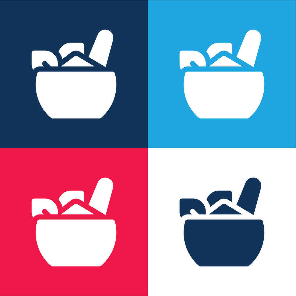 Ájurvédská modrá a červená čtyři barvy minimální ikona nastavena - Vektor, obrázek