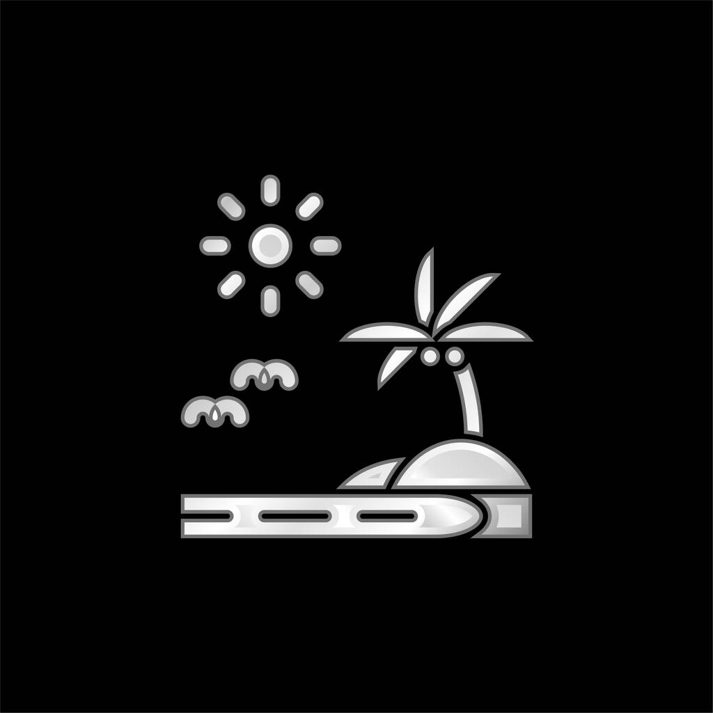 Beach ezüst lemezelt fém ikon - Vektor, kép