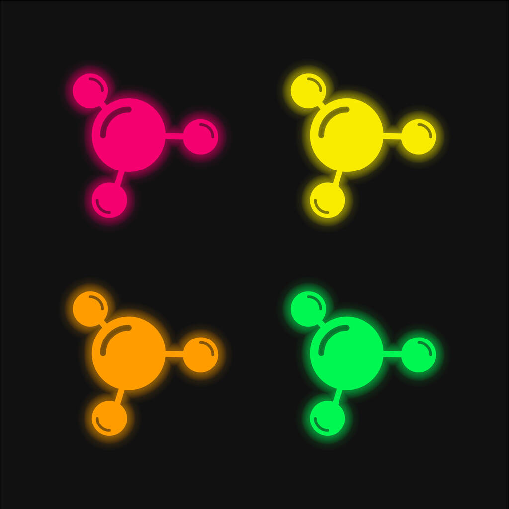 3 Molecules four color glowing neon vector icon - Vector, Image