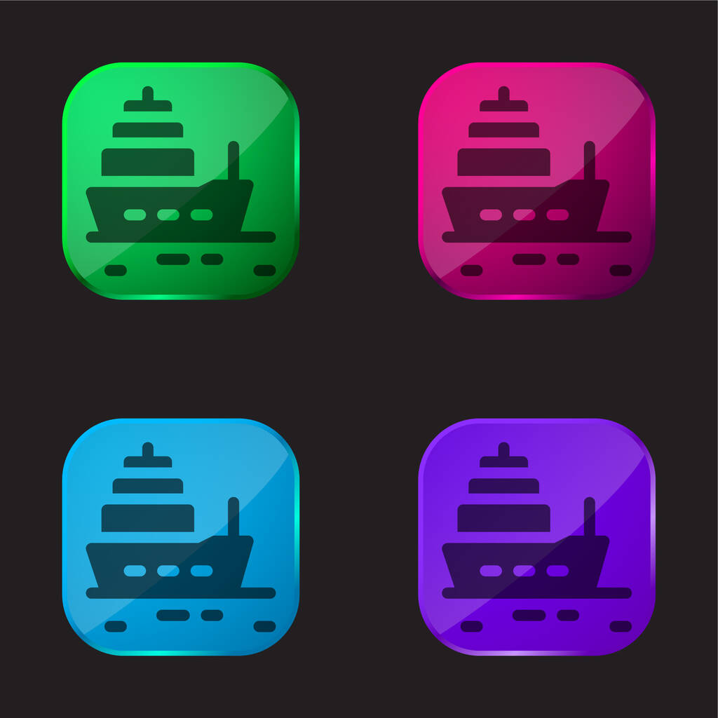 Csónak négy színű üveg gomb ikon - Vektor, kép