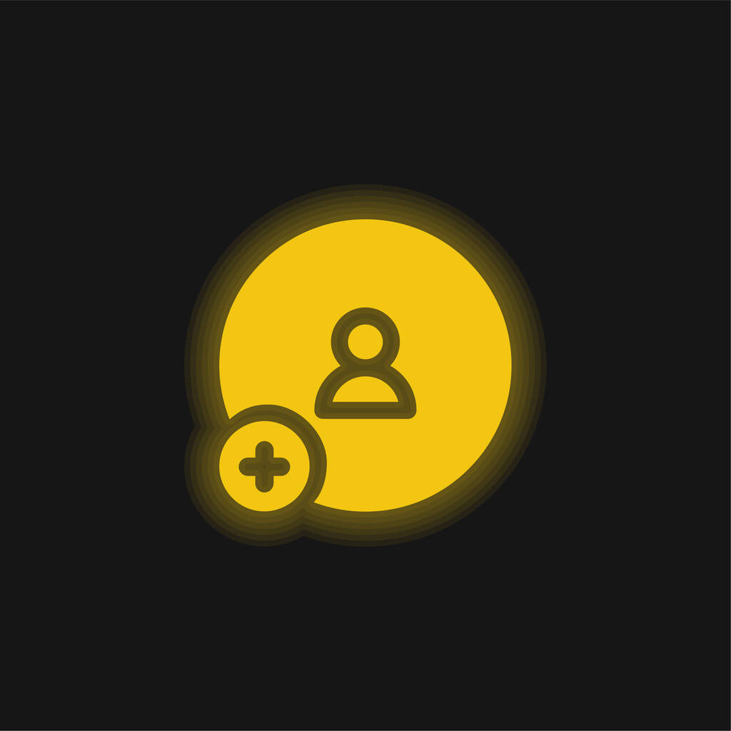 Vriend toevoegen geel gloeiende neon pictogram - Vector, afbeelding