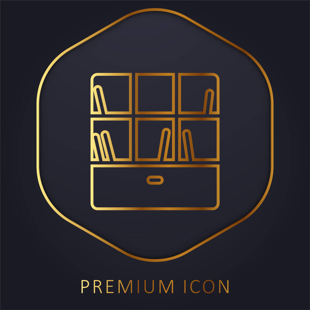 Bookshelve golden line premium logo or icon - Vector, Image