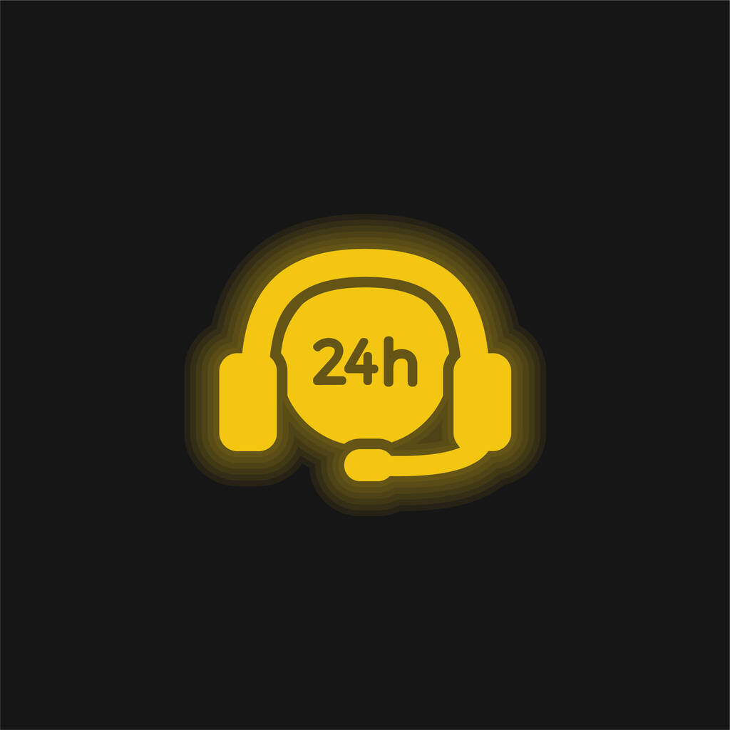 24 Hours Support yellow glowing neon icon - Vector, Image