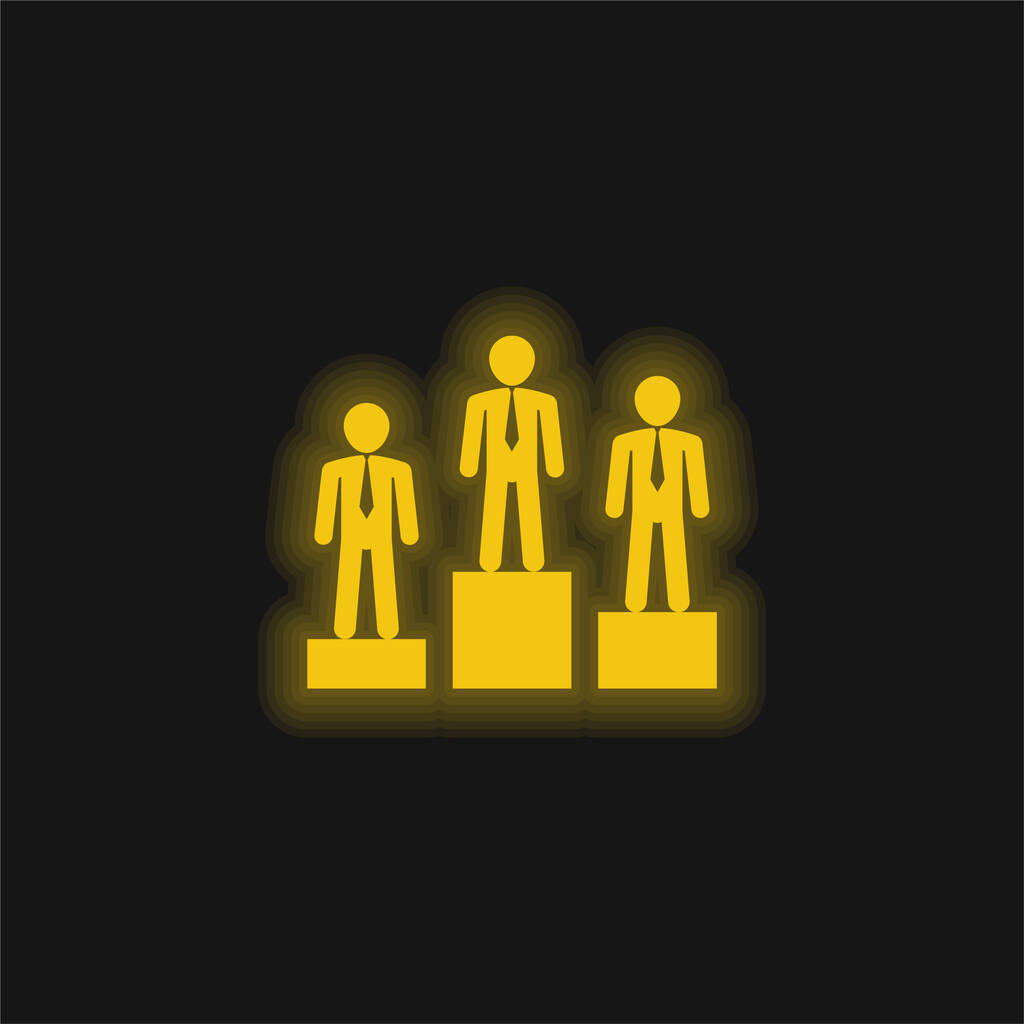 Mejor equipo de hombres de negocios de tres amarillo brillante icono de neón - Vector, Imagen