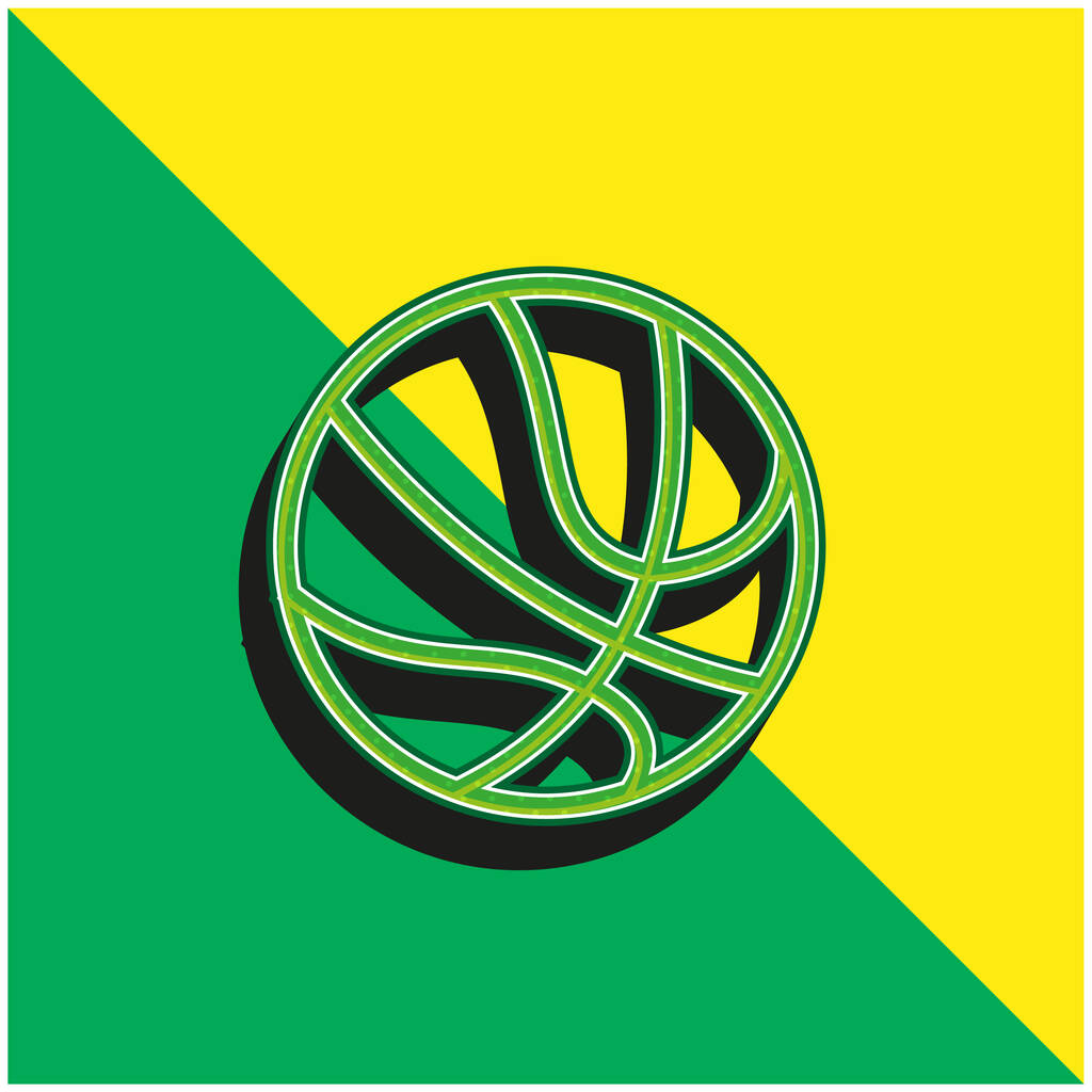 Kosárlabda labda variáns Zöld és sárga modern 3D vektor ikon logó - Vektor, kép