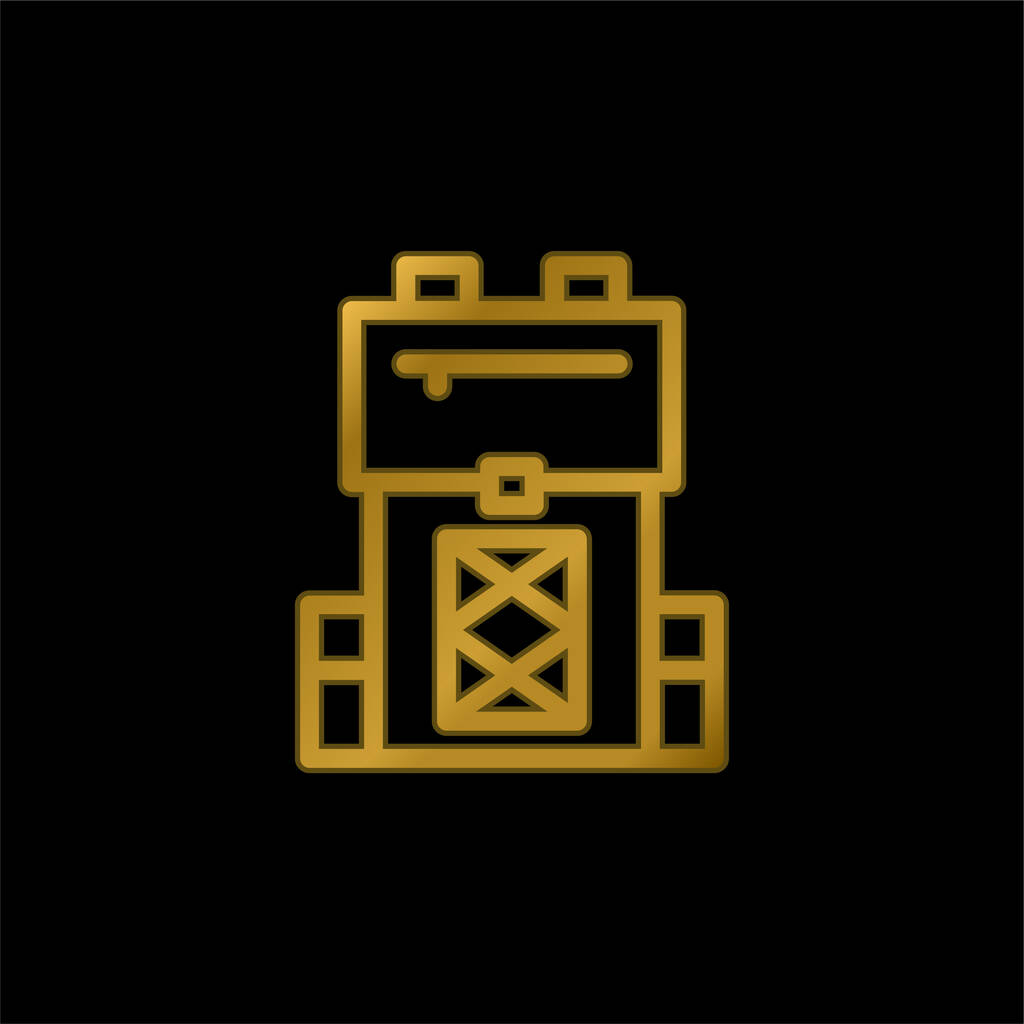Sırt çantası altın kaplamalı metalik simge veya logo vektörü - Vektör, Görsel
