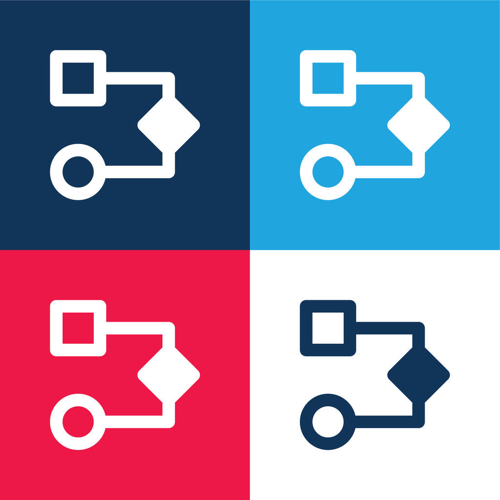 Algoritmo azul y rojo conjunto de iconos mínimo de cuatro colores - Vector, Imagen