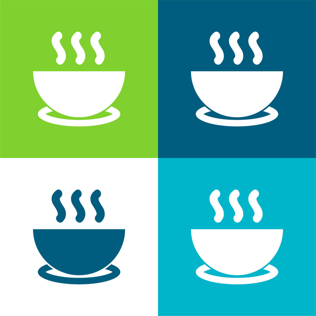 Cuenco de sopa caliente en una placa plana de cuatro colores mínimo icono conjunto - Vector, Imagen