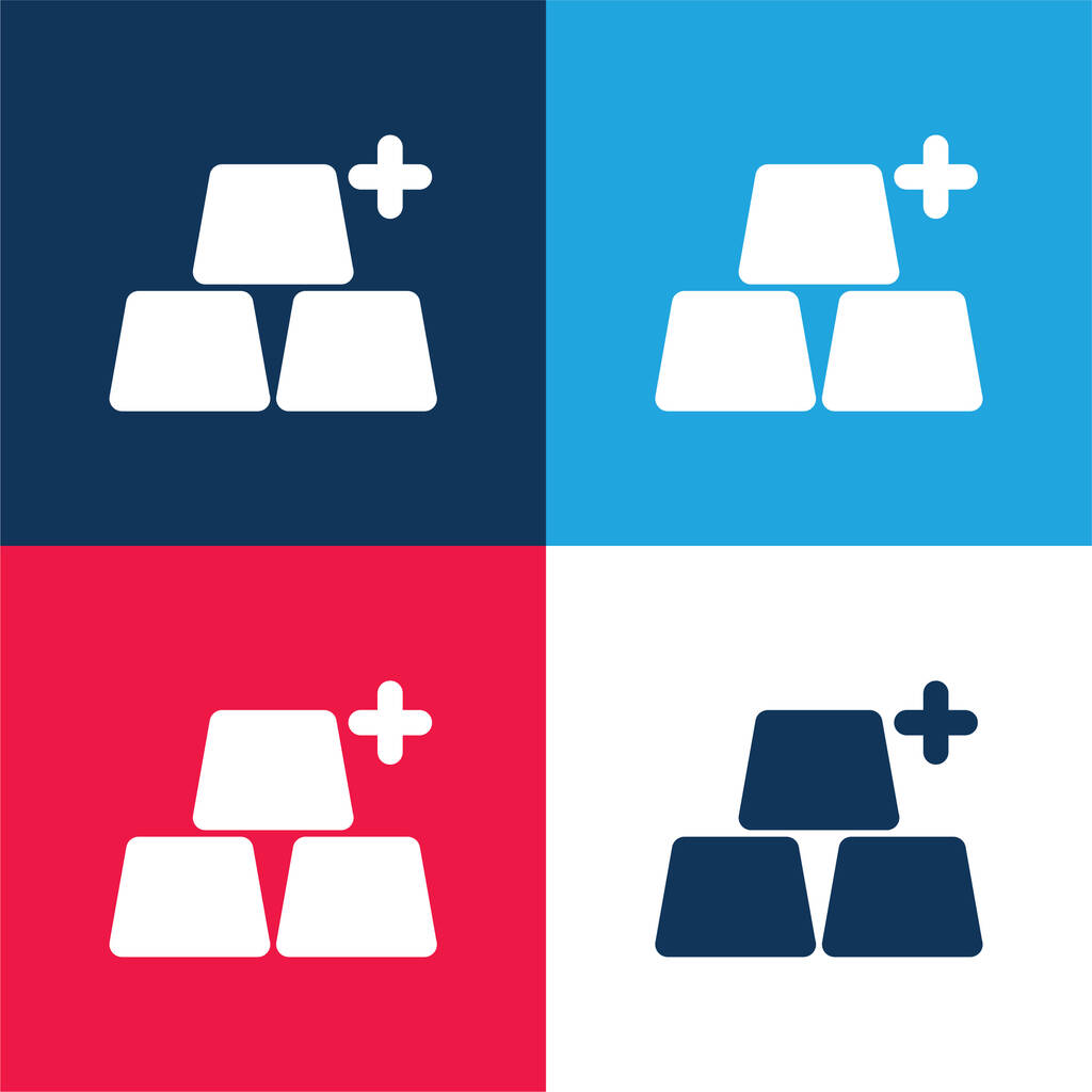 Añadir objetos azul y rojo conjunto de iconos mínimo de cuatro colores - Vector, imagen