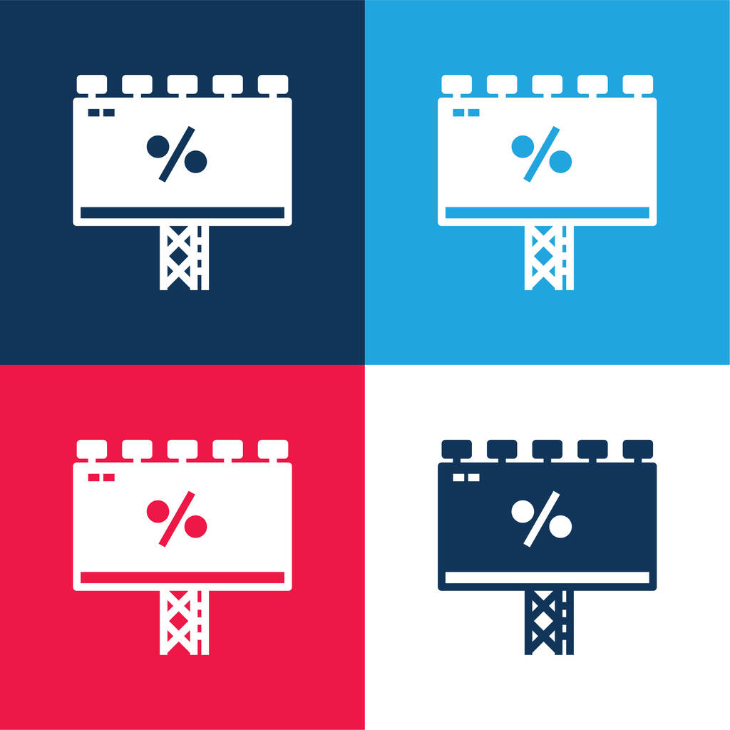 Billboard azul e vermelho conjunto de ícones mínimos de quatro cores - Vetor, Imagem