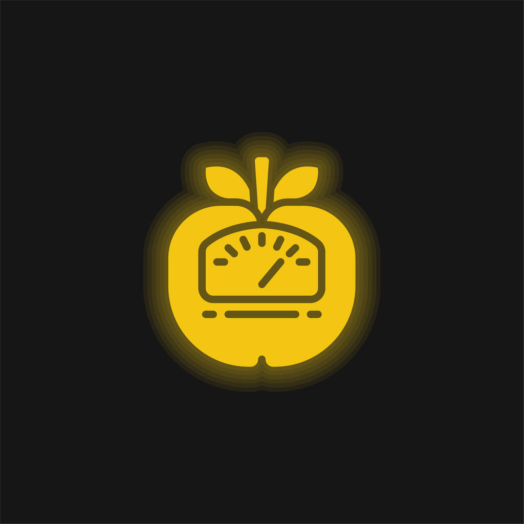 Icono de neón brillante amarillo manzana - Vector, imagen