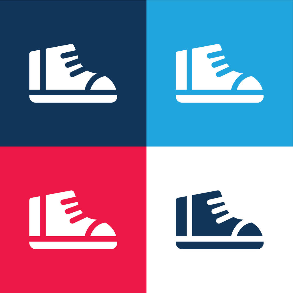 Botas azul y rojo conjunto de iconos mínimo de cuatro colores - Vector, imagen