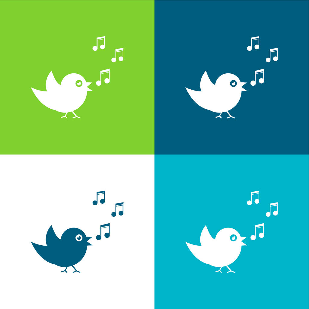 Müzik Notalarıyla Kuş Şarkı Söyleme Düz 4 renk simgesi seti - Vektör, Görsel