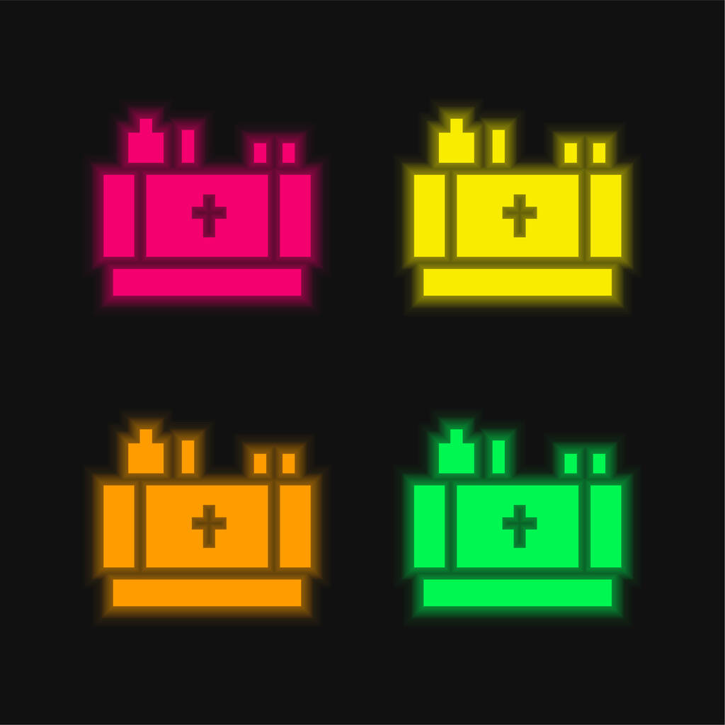 Altare quattro colori luminosi icona vettoriale al neon - Vettoriali, immagini