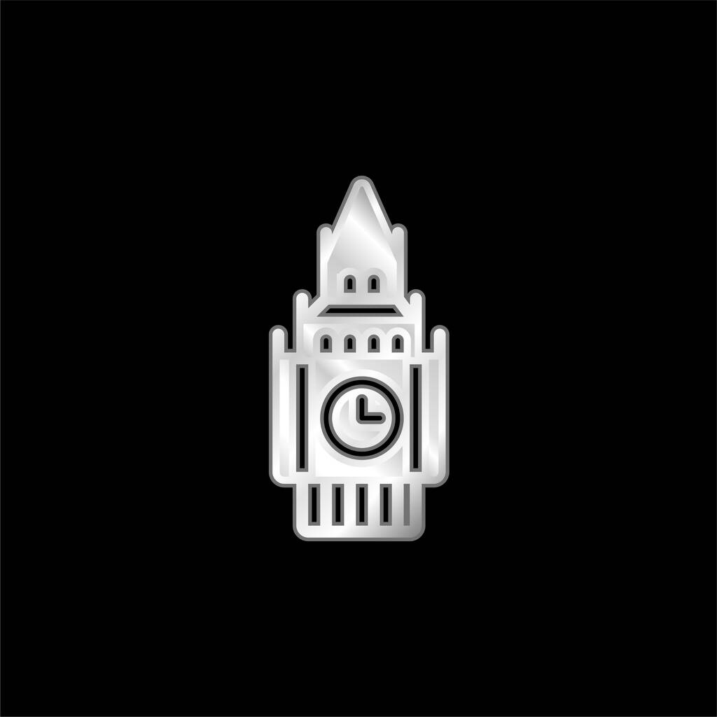 Big Ben icône métallique argentée - Vecteur, image