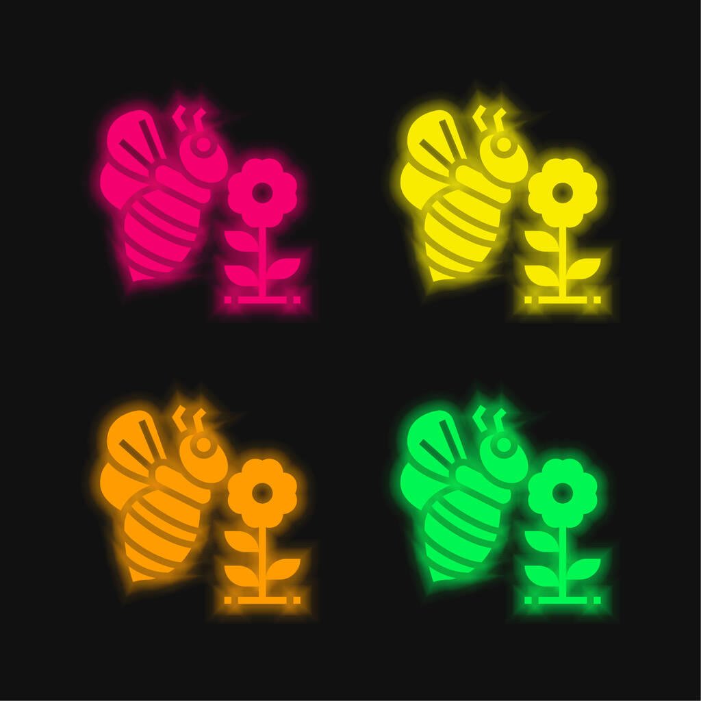 Abeja de cuatro colores brillante icono del vector de neón - Vector, imagen