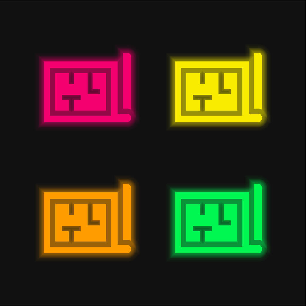 Építészet négy szín izzó neon vektor ikon - Vektor, kép
