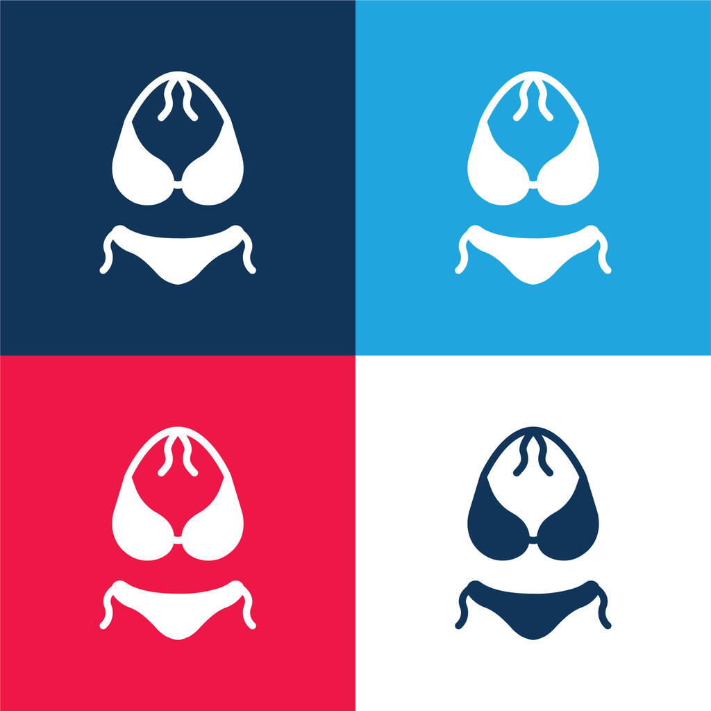 Bikini modré a červené čtyři barvy minimální ikona nastavena - Vektor, obrázek