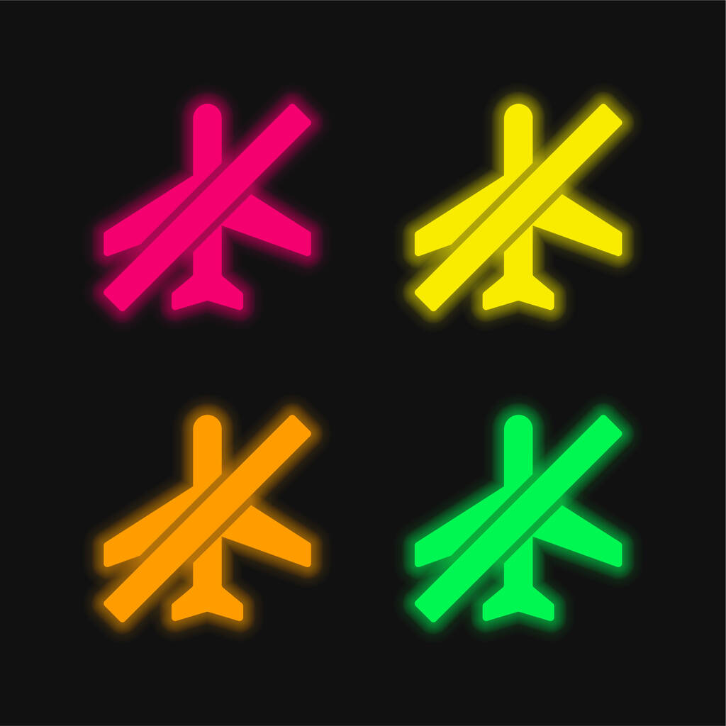 Modalità aereo icona vettoriale al neon incandescente a quattro colori - Vettoriali, immagini