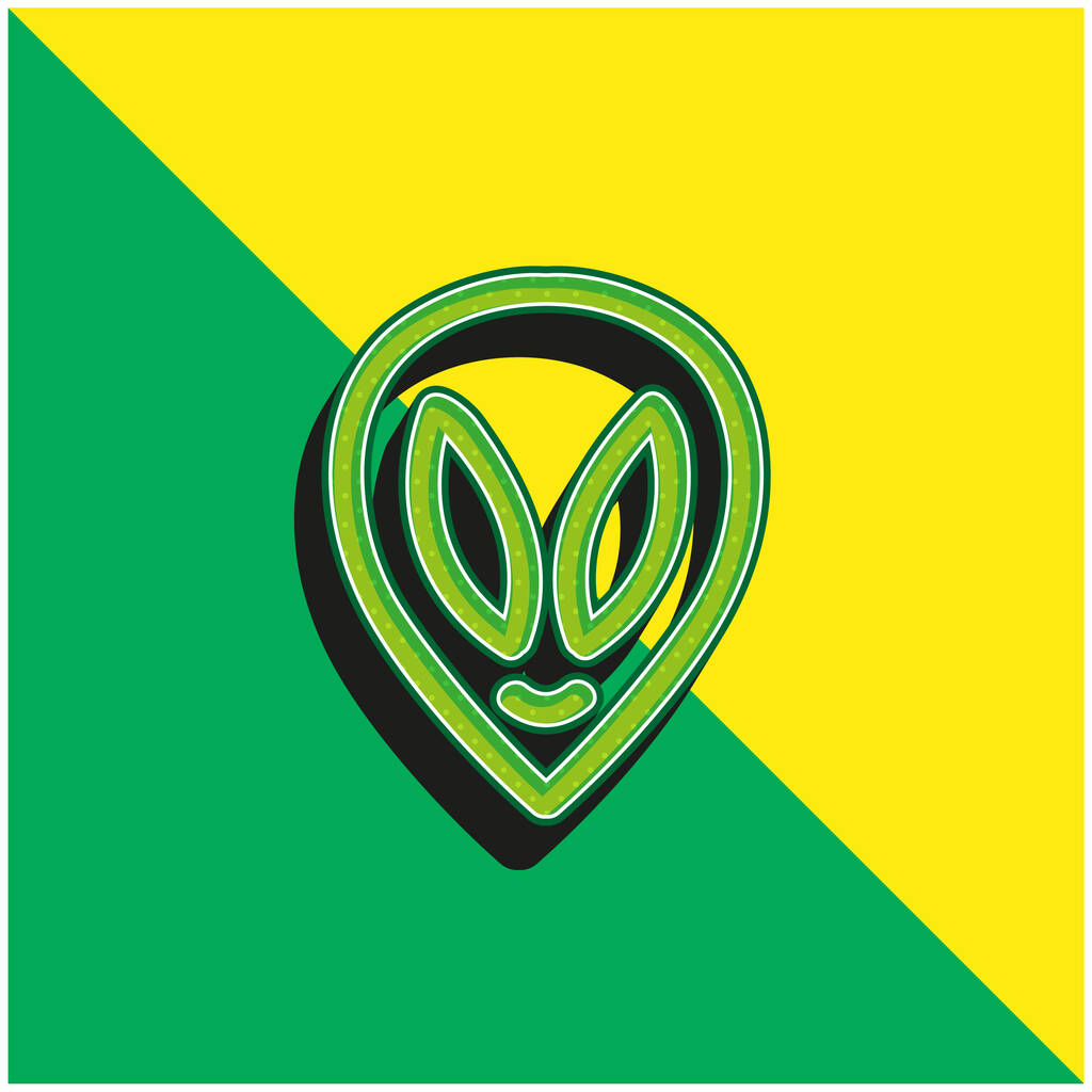 Extraterrestre dibujado a mano cabeza contorno verde y amarillo moderno vector 3d icono logo - Vector, imagen