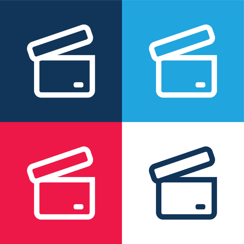 Archief Opened Box Outline blauw en rood vier kleuren minimale pictogram set - Vector, afbeelding