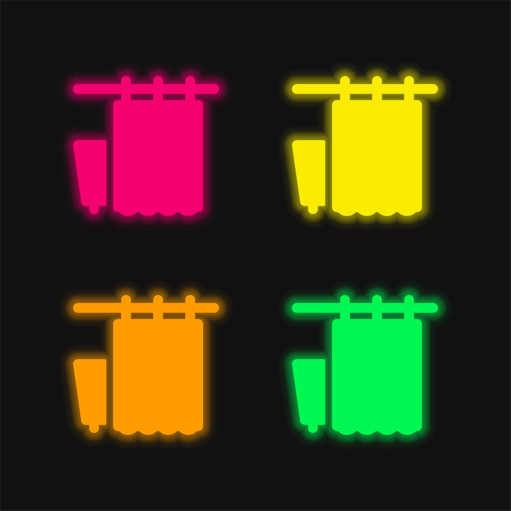 Bad gordijnen vier kleuren gloeiende neon vector pictogram - Vector, afbeelding