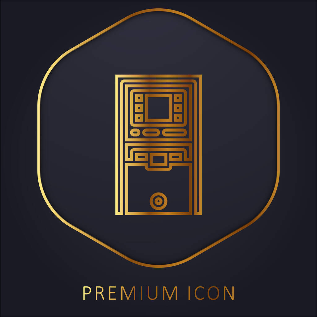 ATM MAchine línea dorada logotipo premium o icono - Vector, Imagen