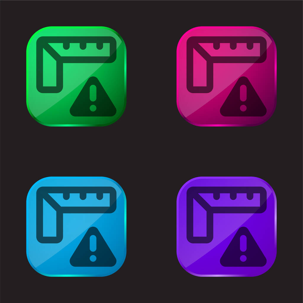 Alert four color glass button icon - Vector, Image