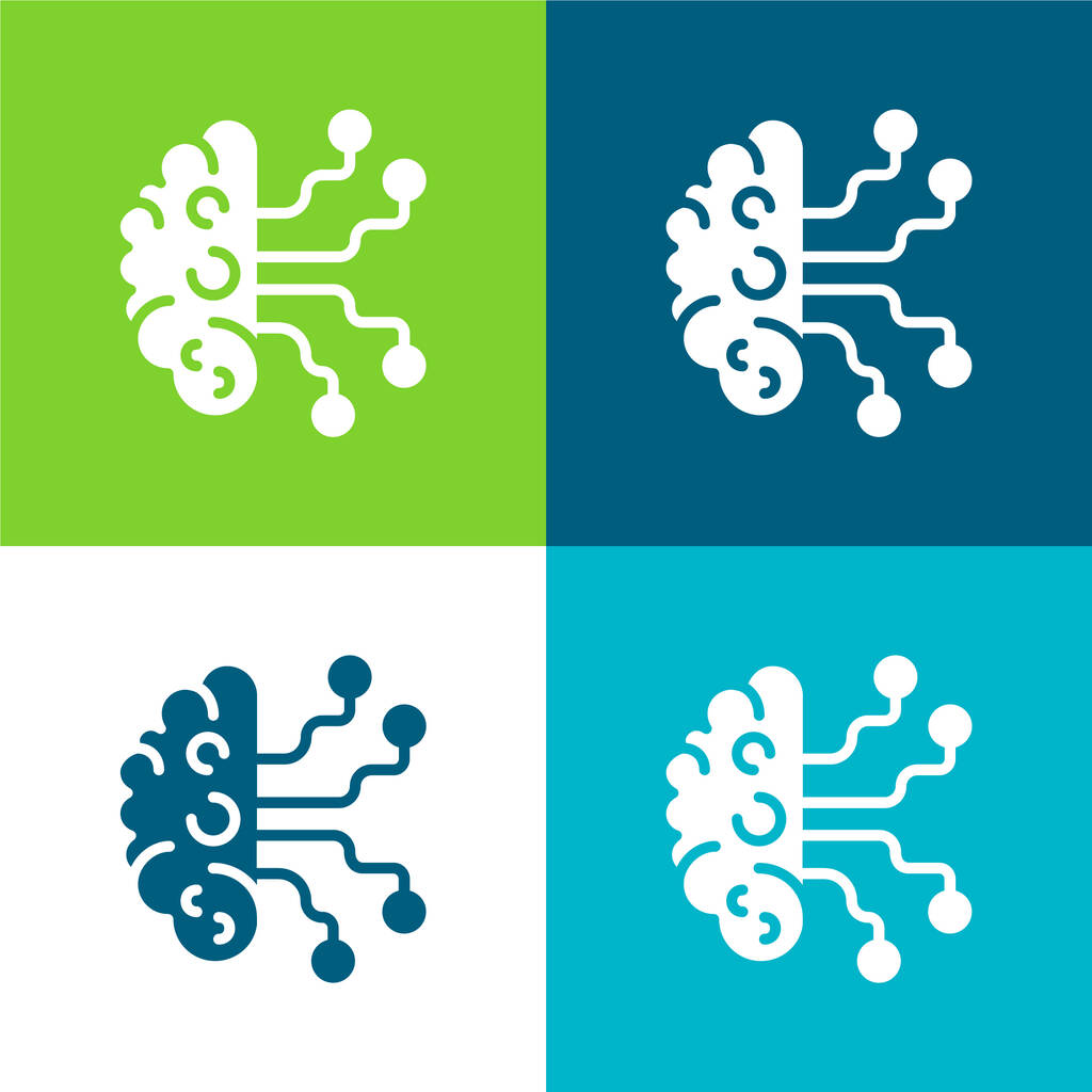 Inteligencia Artificial Plano de cuatro colores mínimo icono conjunto - Vector, imagen