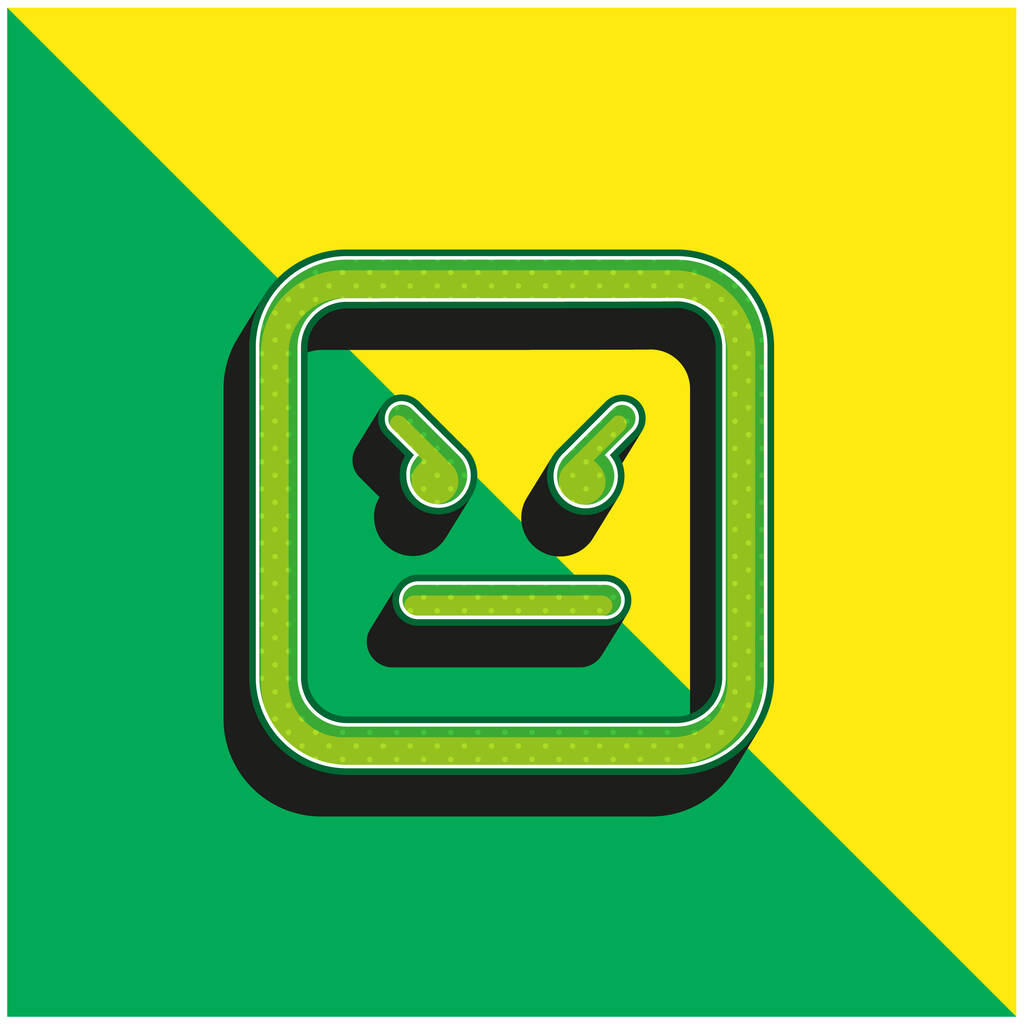 Raiva Emoticon quadrado rosto verde e amarelo moderno logotipo do ícone do vetor 3d - Vetor, Imagem