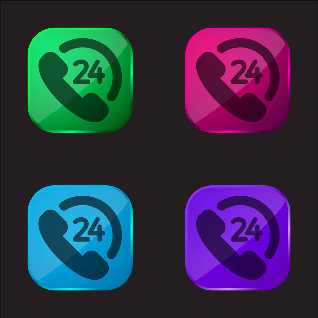 Soporte de 24 horas icono de botón de cristal de cuatro colores - Vector, Imagen