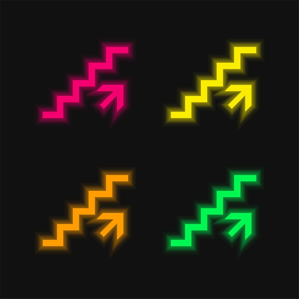 Yükselen Merdiven Sinyali 4 renkli neon vektör simgesi - Vektör, Görsel