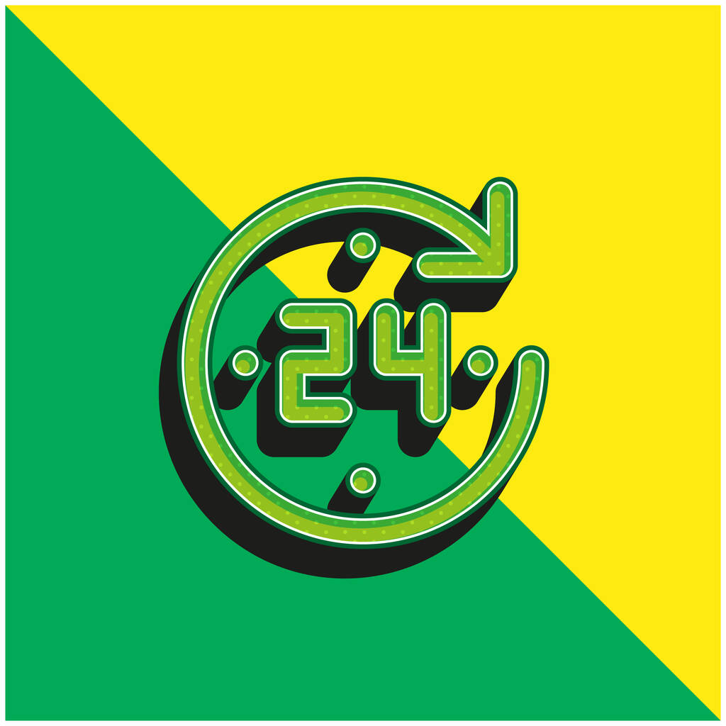 24 ώρες Πράσινο και κίτρινο σύγχρονο 3d διάνυσμα εικονίδιο λογότυπο - Διάνυσμα, εικόνα