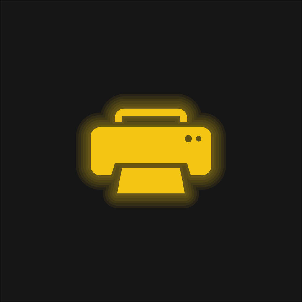 Interfaz de impresión negra Símbolo amarillo brillante icono de neón - Vector, Imagen