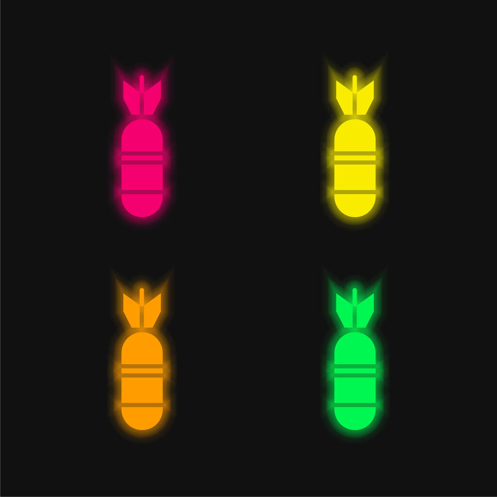 Bomba dört renk parlayan neon vektör simgesi - Vektör, Görsel