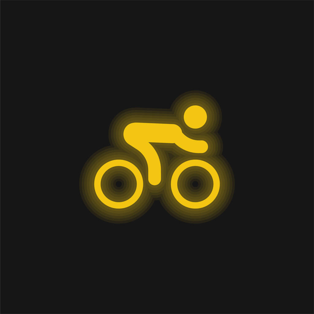 Polkupyörä Race keltainen hehkuva neon kuvake - Vektori, kuva