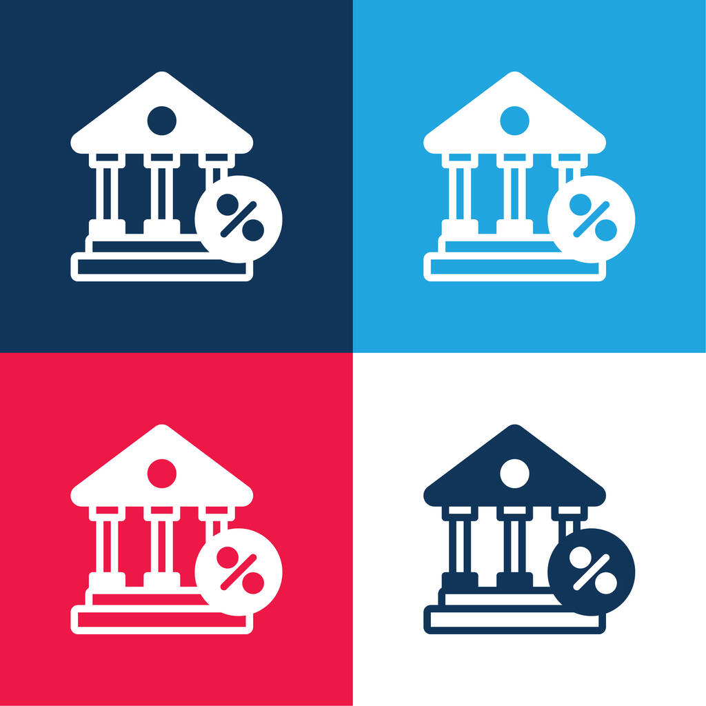 Banco azul e vermelho conjunto de ícones mínimos de quatro cores - Vetor, Imagem