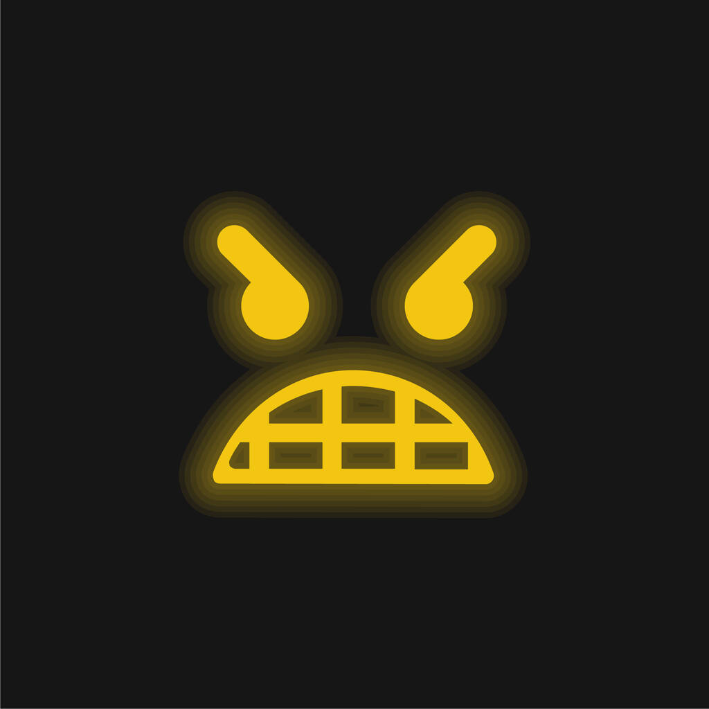 Angry Emoticon Face yellow glowing neon icon - Vector, Image