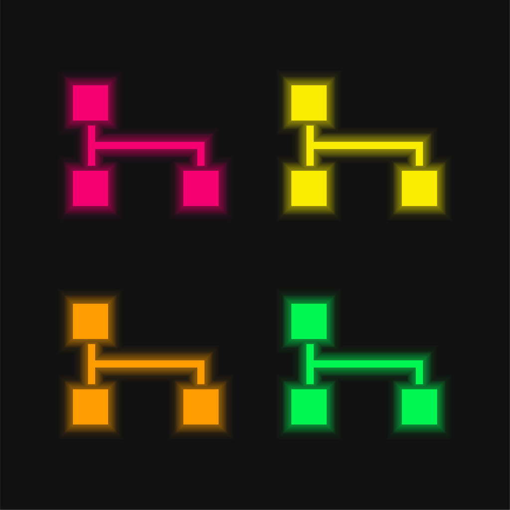 Μαύρα τετράγωνα και γραμμές σε ένα γραφικό της διασύνδεσης τέσσερα χρώμα λαμπερό νέον διάνυσμα εικονίδιο - Διάνυσμα, εικόνα