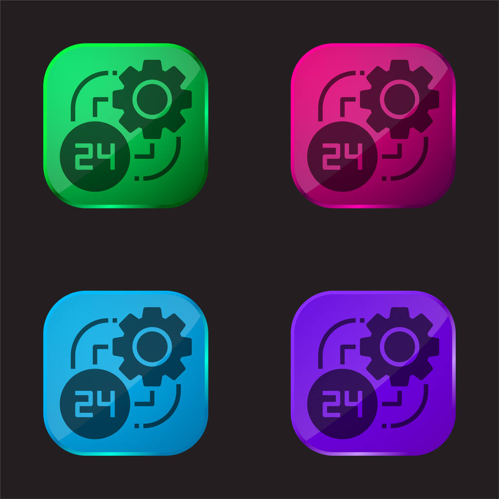 24 Horas icono de botón de cristal de cuatro colores - Vector, Imagen
