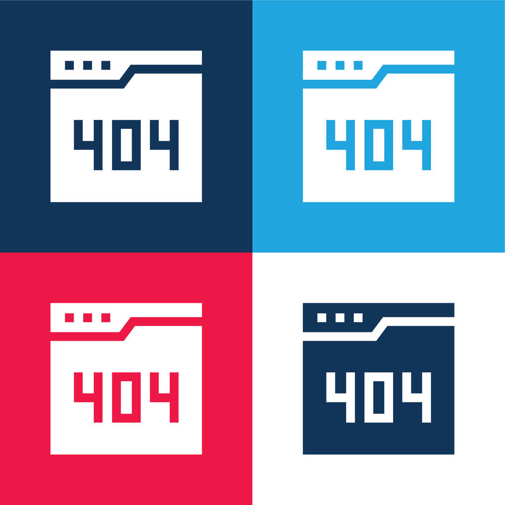 404 Erreur bleu et rouge quatre couleurs minimum jeu d'icônes - Vecteur, image