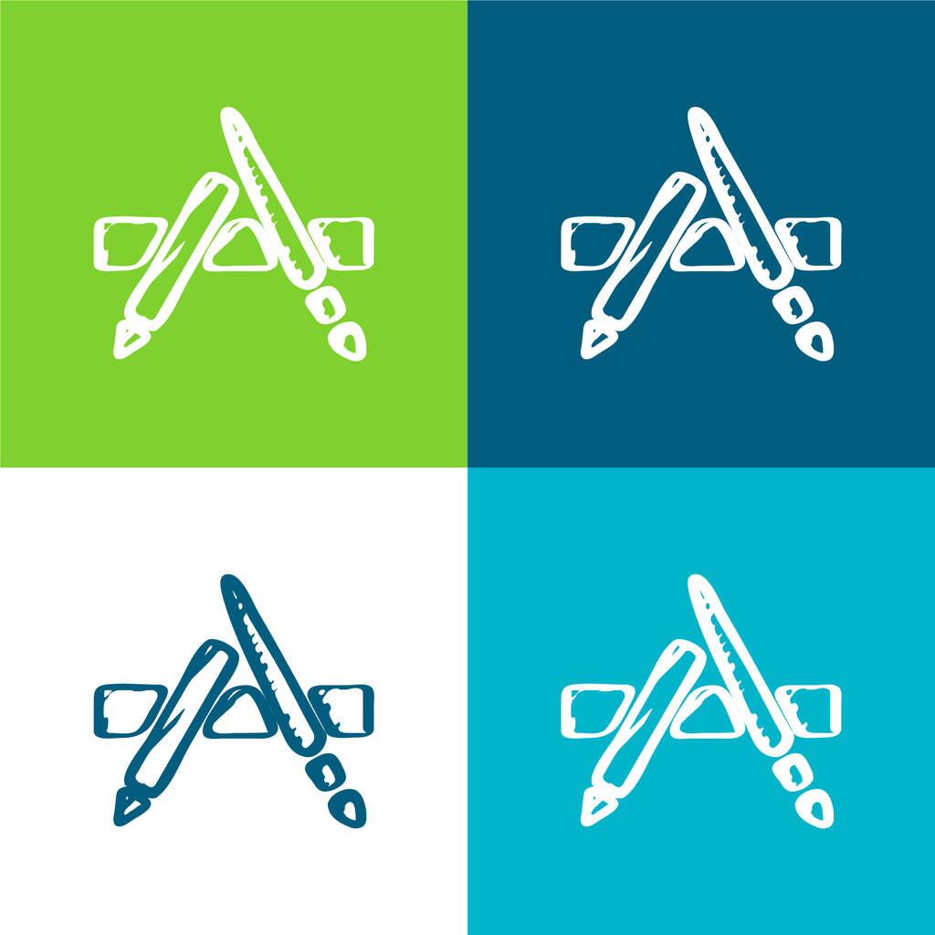 App Sketched Logo Flat vier kleuren minimale pictogram set - Vector, afbeelding
