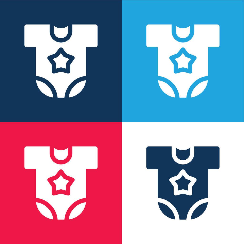 Baby Одежда синий и красный четыре цвета минимальный набор значков - Вектор,изображение