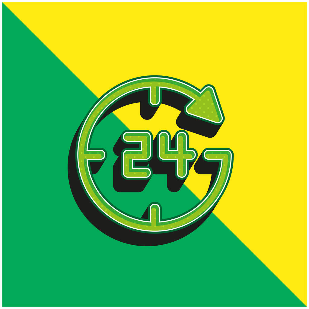24 Saat Yeşil ve Sarı Modern 3D vektör simgesi logosu - Vektör, Görsel