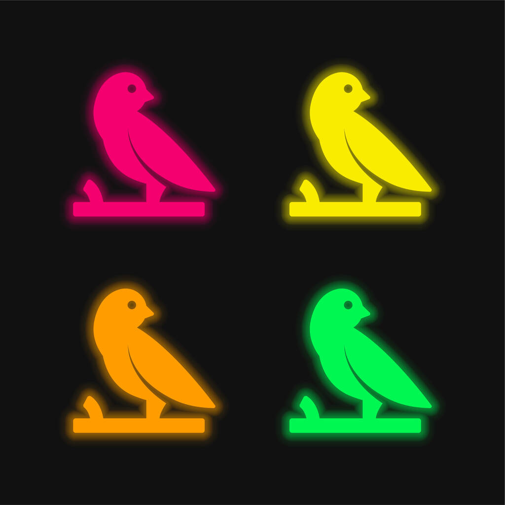 Bird On A Branch vier kleuren gloeiende neon vector icoon - Vector, afbeelding