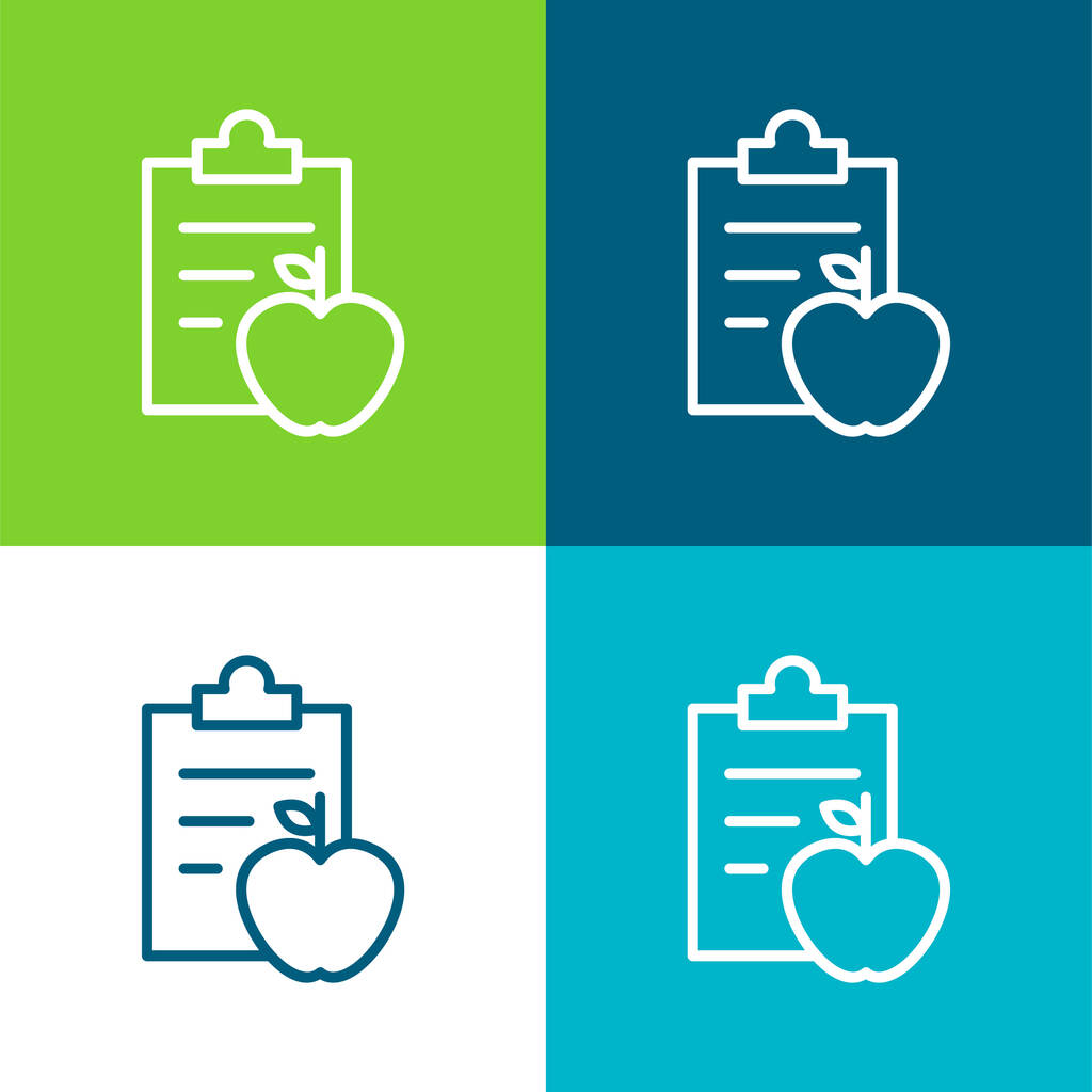 Apple And A Clipboard With Notes For Gymnast Diet Control Flat four color minimal icon set - Vector, Image