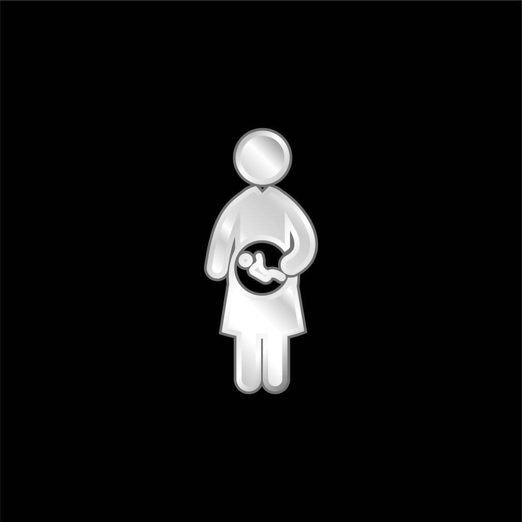 Baby In Mother Uterus ezüst bevonatú fémes ikon - Vektor, kép