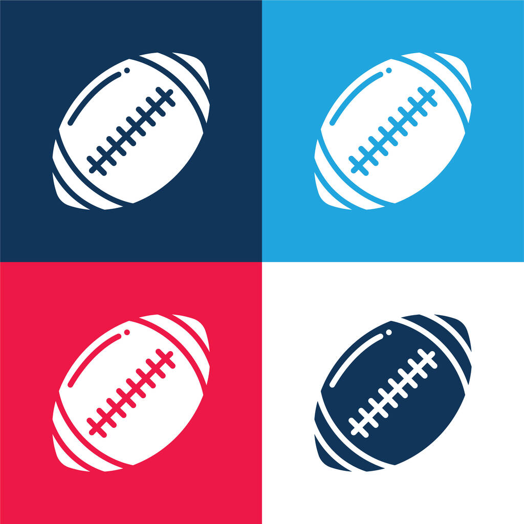 American Football blauw en rood vier kleuren minimale pictogram set - Vector, afbeelding